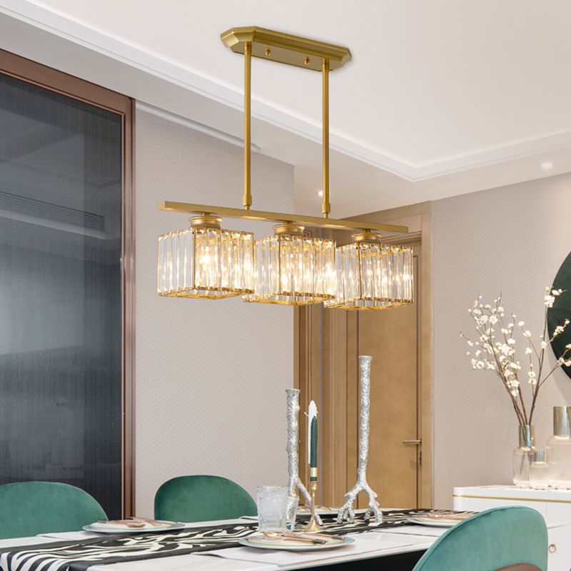 Post-Modern Island Light Fixture Gold Hanging Light with Crystal Shade for Dining Table