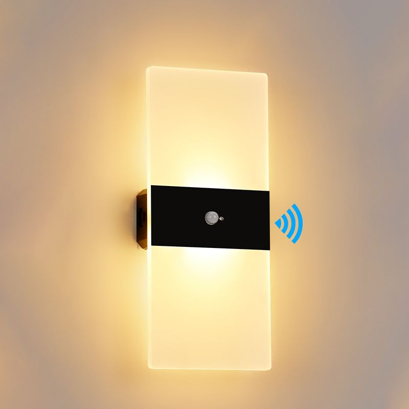 LED Modern Metal Wall Sconce Rectangle Shape Wall Lamp with Acrylic Shade for Courtyard