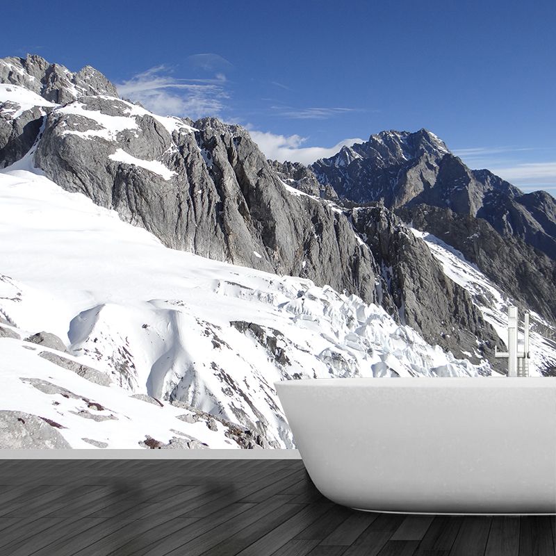 Modern Snow Mountain Slope Murals Grey-White Waterproof Wall Covering for Living Room