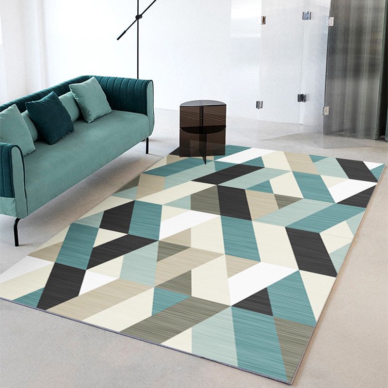 Fancy Geometric Area Rug Polyster Indoor Rug Washable Living Room Carpet with Non-Slip Backing