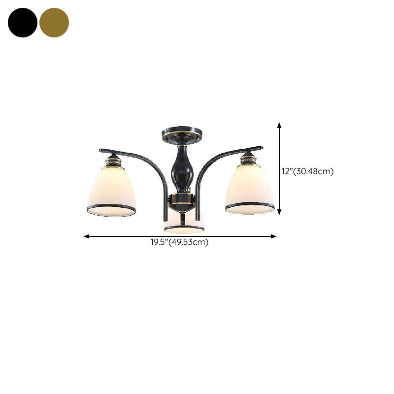 American Style Ceiling Light Cone Shape Ceiling Lamp with Glass Shade for Bedroom