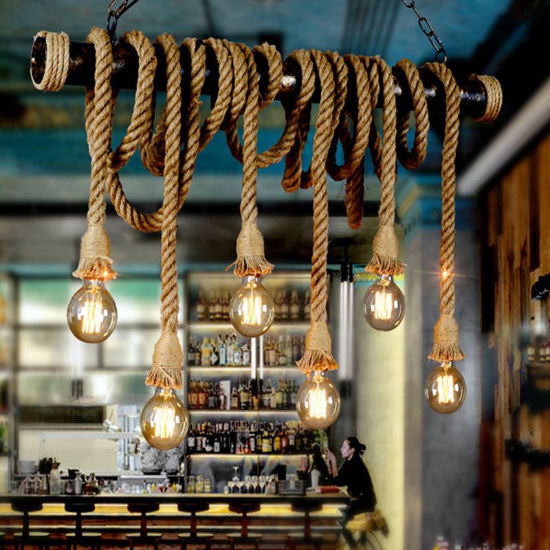 Exposed Bulb Island Lighting Fixtures Rope Retro Industrial Style Island Lighting Ideas for Restaurant
