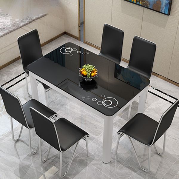 Glass Top Dining Table Modern Rectangle Dining Table with 4 Legs