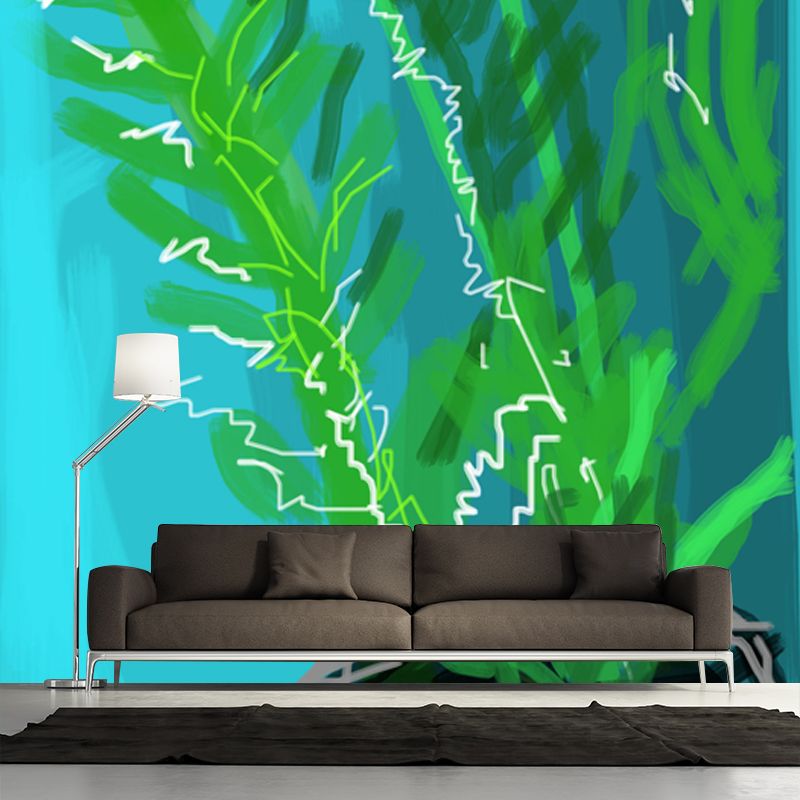 Blue-Green Potted Plant Murals Wallpaper Waterproof Modern Art Bedroom Wall Decoration