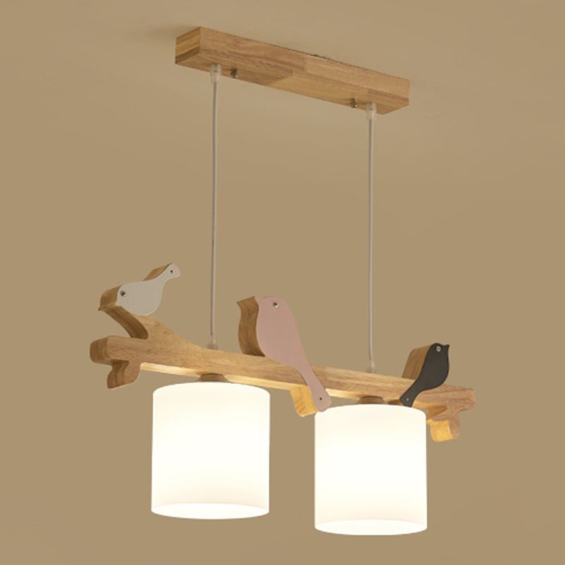 Contemporary Pendant Lights Cylinder Hanging Lights White Glass 2 Light for Kitchen Island