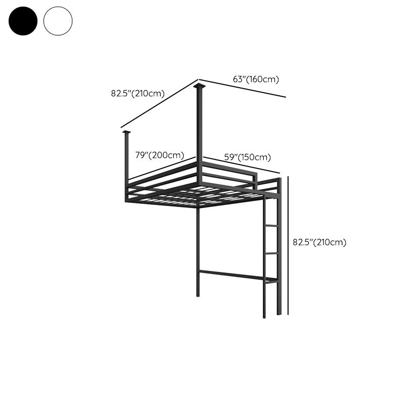 White/Black Loft Bed with Guardrail Metal Kids Bed with Built-In Ladder