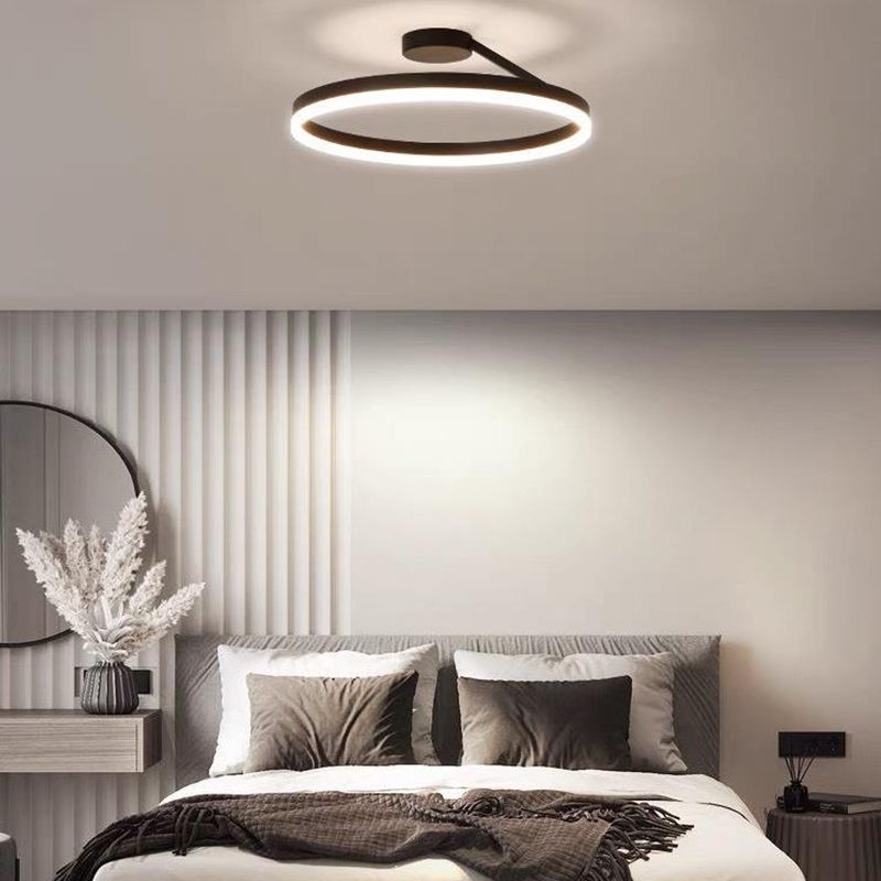 Metal Round Shape Flush Mount Light Modern-Style 1 Light Flush Ceiling Light in Black