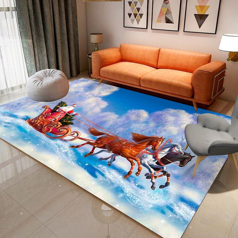 Light Modern Rug Polyester Santa Claus Area Rug Non-Slip Backing Rug for Drawing Room