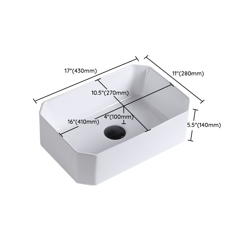 Contemporary Bathroom Sink Porcelain Pop-Up Drain Rectangular Vessel