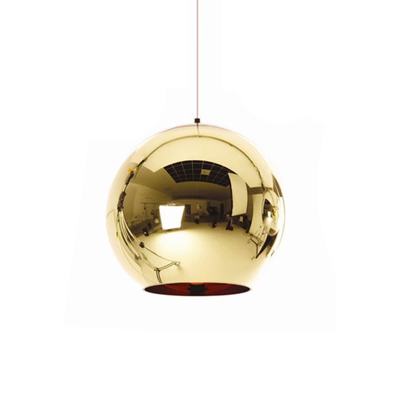 Mirror Glass Globe Down Lighting Industrial 6"/8" W 1-Light Bar Pendant Light with Open Bottom in Brass/Chrome/Gold