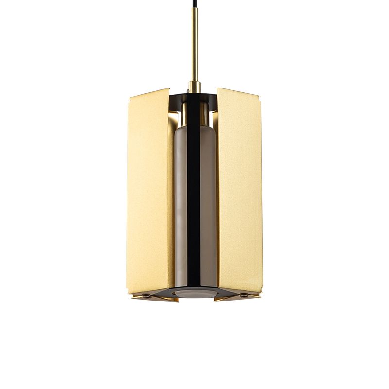 Geometric Bedside Pendant Lighting Metal 1 Light Post Modern LED Hanging Lamp in Gold