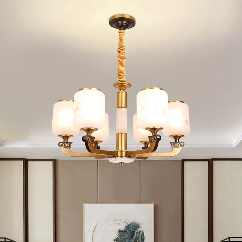 Frosted glazen cilinder hanger licht retro 6/8-bulb woonkamer kroonluchter met landschapsafdruk
