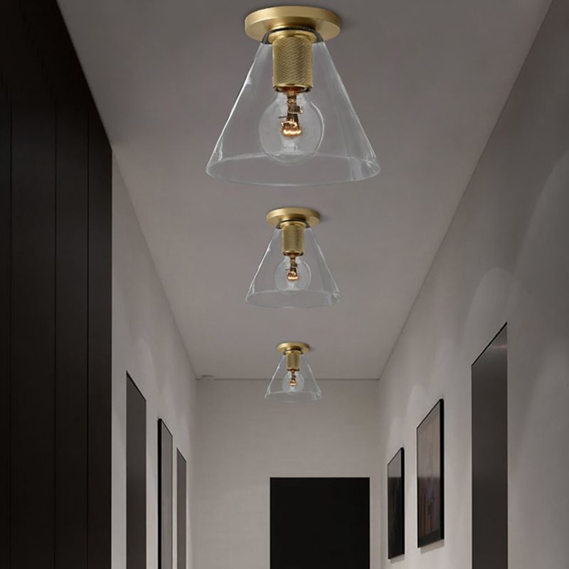 Geometrical Flushmount Lighting Simple Transparent Glass 1-Light Aisle Ceiling Light Fixture