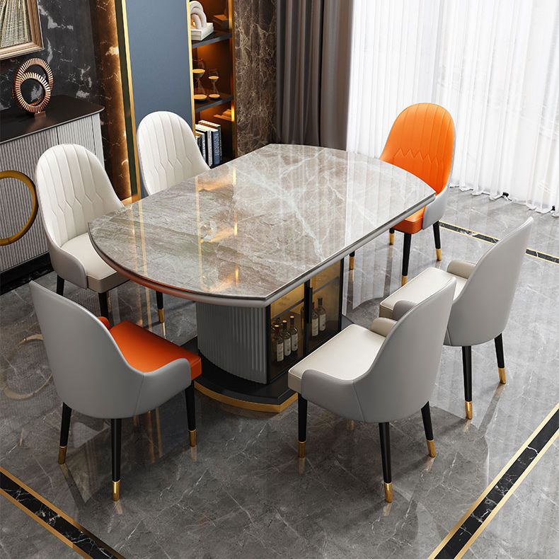 Modern Stone Top Dining Table Extendable for Small Spaces with Storage