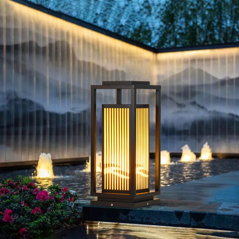 Rectangle Pillar Lamp Modern Metal Outdoor Waterproof Light in Black