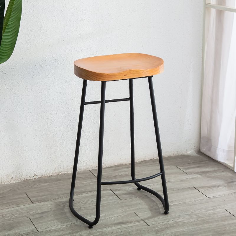 Contemporary Style Solid Wood Counter Stool Saddle Seat Bar Stool with Footrest
