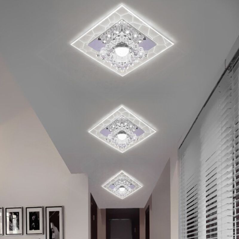 Simplicity Square Shape LED Flush Mount Light Crystal Corridor Flush Mount Ceiling Light in Clear
