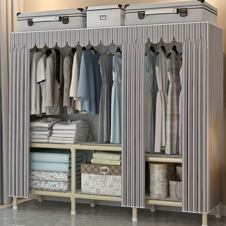 Contemporary Style Steel Wardrobe Cloth Rod Included Wardrobe Closet with Legs