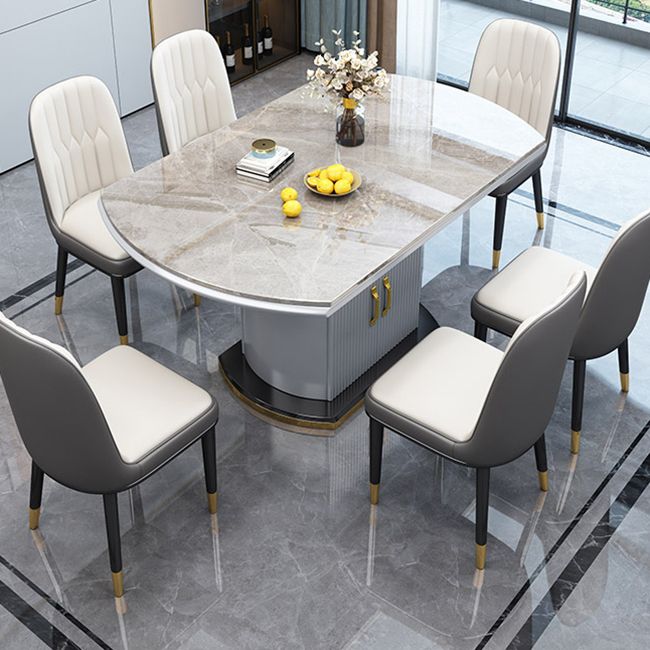 Uitschuifbare ronde eettafel Luxe tafel van gesinterd stenen blad met opbergvoetstuk