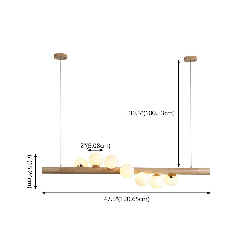 Luz de la isla de color log de madera en la simplicidad moderna Lámpara colgante de hierro forjado con sombra de vidrio