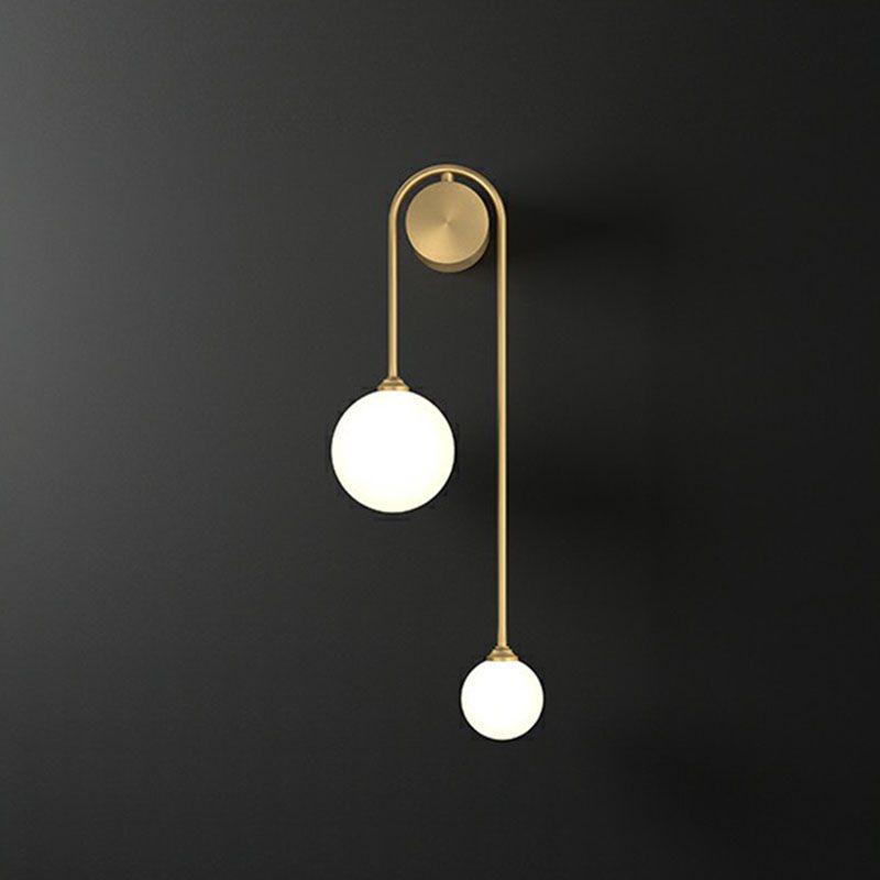 Opal Glass Ball Wall Mounted Lighting Designer 2 Heads Gold Finish Sconce Fixture for Living Room