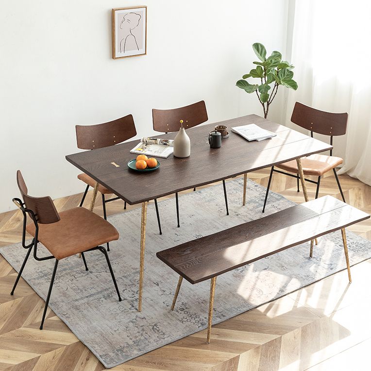 Mesa de comedor de lujo tradicional, mesa rectangular de madera de 4 patas con base de metal