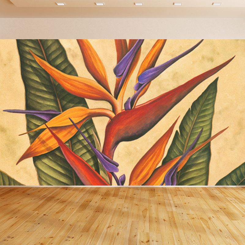 Giant Tropical Mural Decal in Yellow Flower Print Wall Art, Custom Size Available