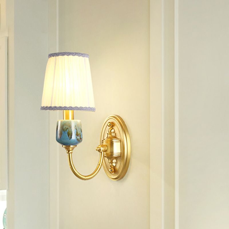 Luce a parete a parete in ottone 1/2 luci a parete classica lampada da parete in metallo in metallo con tonalità in tessuto cono