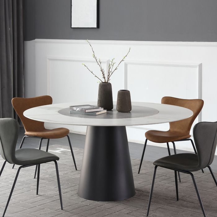 Round Sintered Stone Dining Table Modern Turntable Furniture with Steel Pedestal Base
