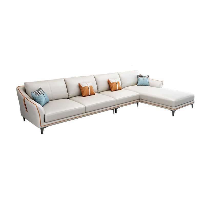 Mid Century Modern Faux Leather Sofa Sloped Arm Sofa with Pillows