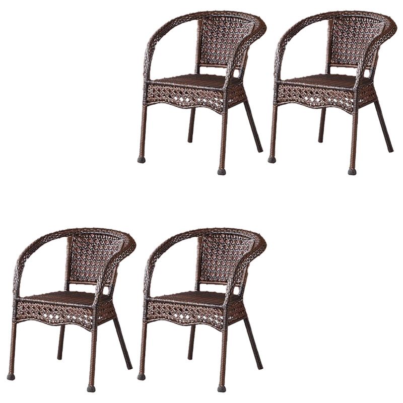 20" Wide Tropical Rattan Black Open Back Dining Side Chair with Arm