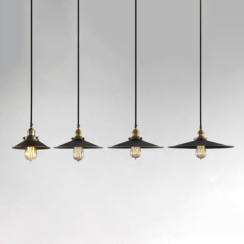 Black Conical Pendant Lamp Industrial Metal 1-Bulb Bistro Suspended Lighting Fixture