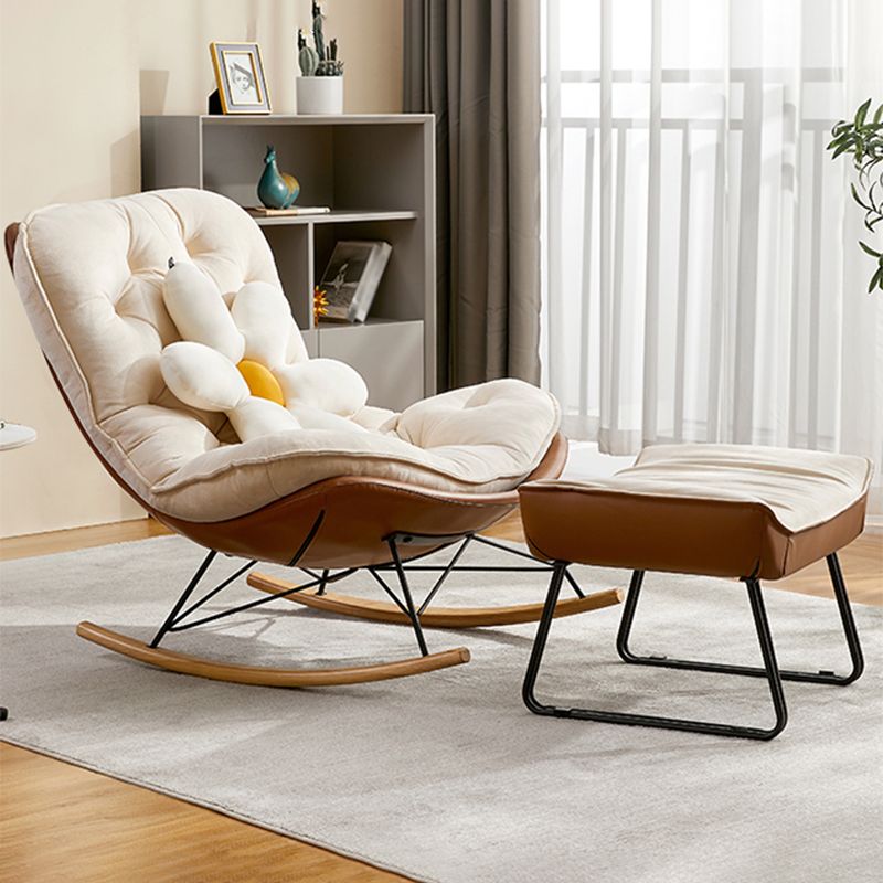 Modern Style Rocking Chair Faux Leather Upholstered Chair with Button-Tufted