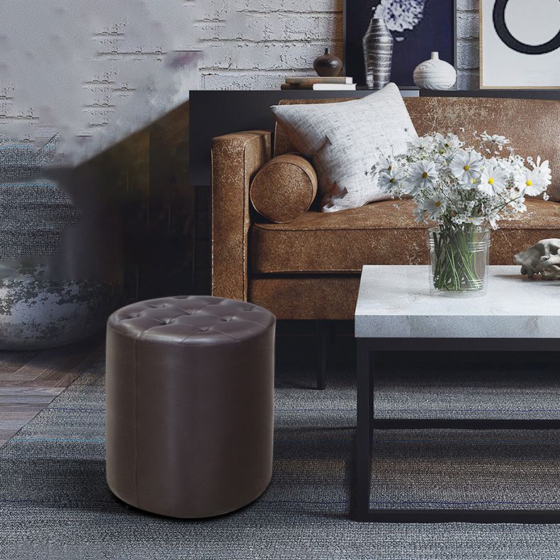 Modern Plain Ottoman Water Resistant Genuine Leather Tufted Pouf Ottoman