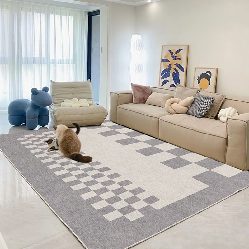 Contemporary Checkered Pattern Carpet Polyester Indoor Rug Pet Friendly Area Rug for Home Decoration