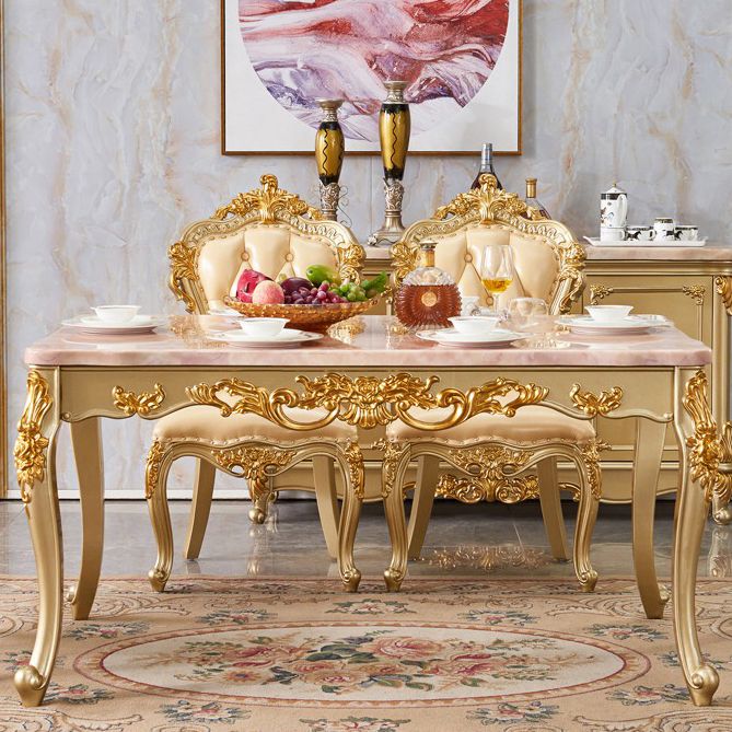 Mesa rectangular victoriana de madera maciza con tapa de mármol y 4 patas de madera