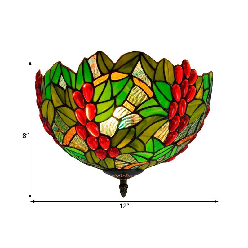 Luminaire encastré au plafond à feuilles de 12 po/16,5 po de largeur en métal de style Tiffany à 2/5 têtes en bronze