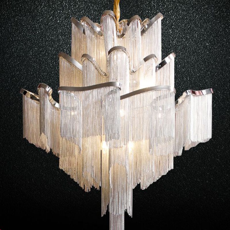 Aluminum Tassel Tiered Pendant Lamp Contemporary Chandelier Light Fixture