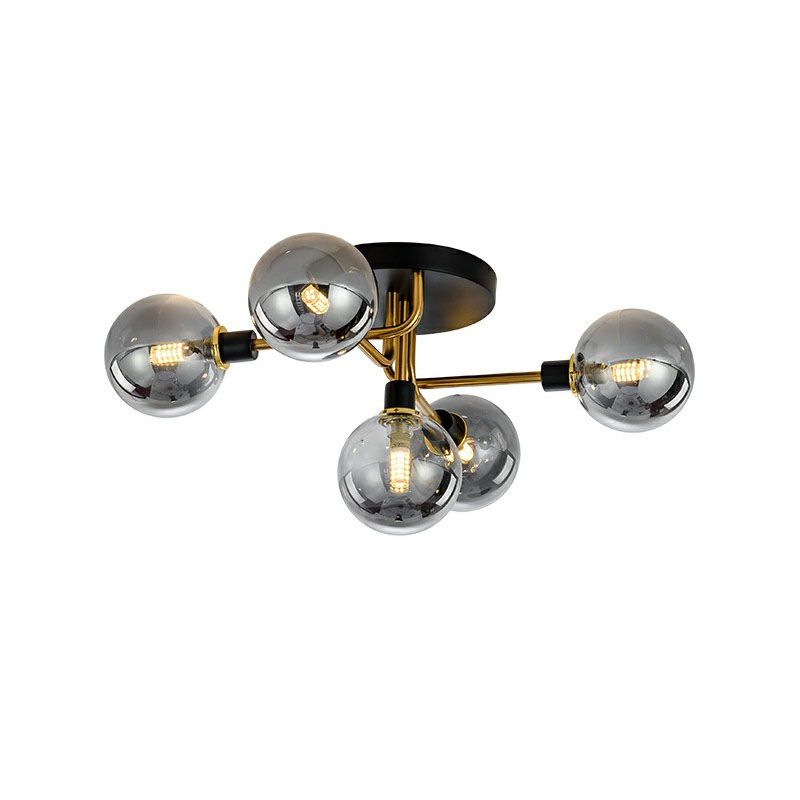 Ball Shaped Bedroom Ceiling Lamp Glass 5-Light Contemporary Semi-Flush Mount Light in Black-Brass