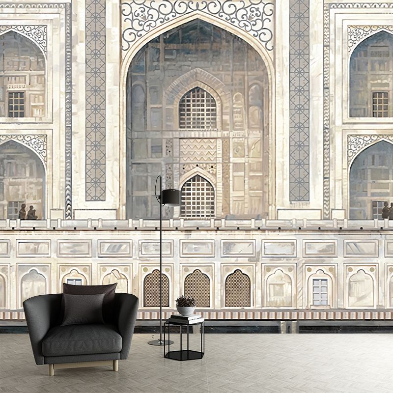 Catholic Church Building Mural Decal Nordic Smooth Wall Covering in Light Yellow