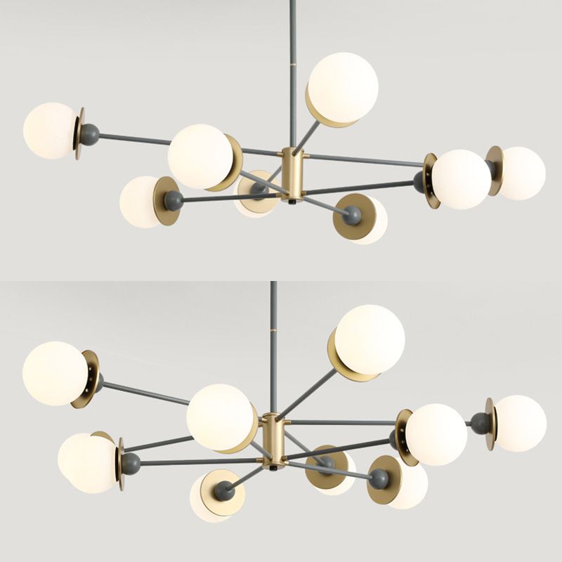 Starburst Chandelier Light Fixture Glass Dinning Room Hanging Chandelier in Grey