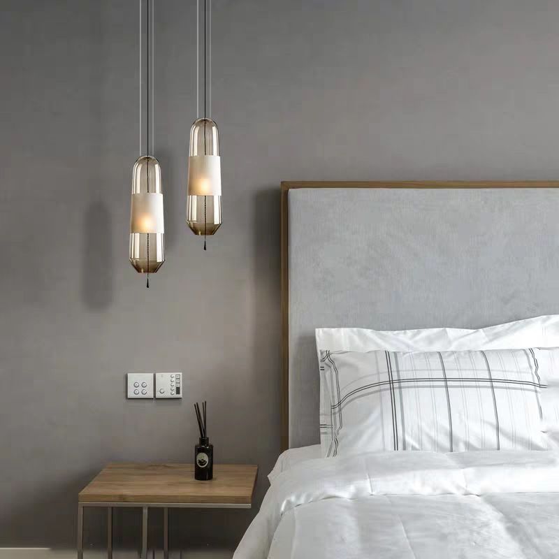 1 Light Pendant Lighting Fixtures Modern Cylindrical Glass Hanging Lights for Bedroom