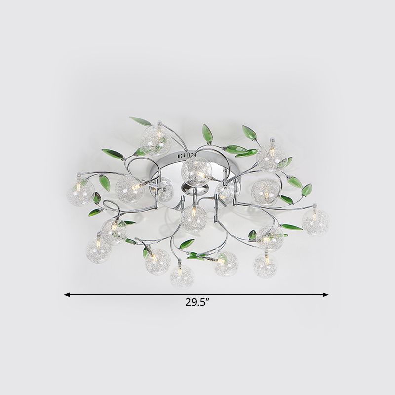 Lasciare il salotto semi -monte illuminazione cristallo verde 15 luci soffitto moderno a filo con tonalità in vetro trasparente in cromo
