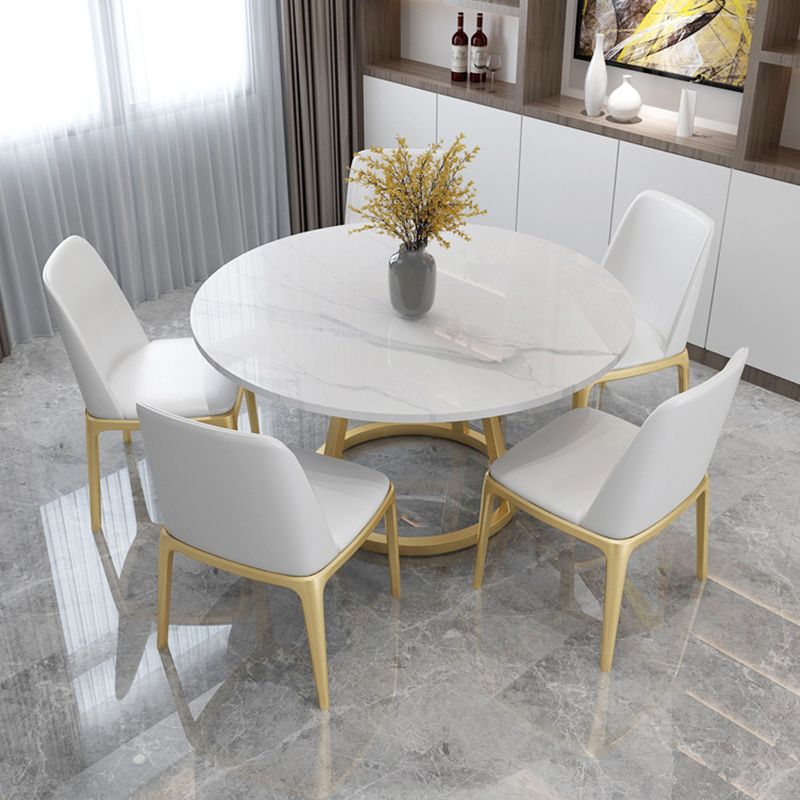 White Stone Top Dining Table Contemporary Dining Table with Pedestal Base