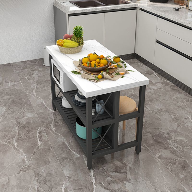 Contemporary Faux Marble Kitchen Island Cart with Wheels for Home