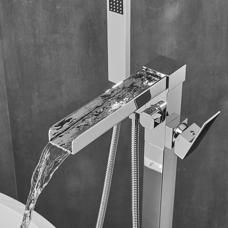 Floor Mounted Metal Freestanding Tub Filler Swivel High Arc Freestanding Faucet