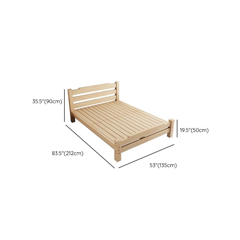 Pine Wood Bed in Light Brone Scandinavian Bed with Headboard