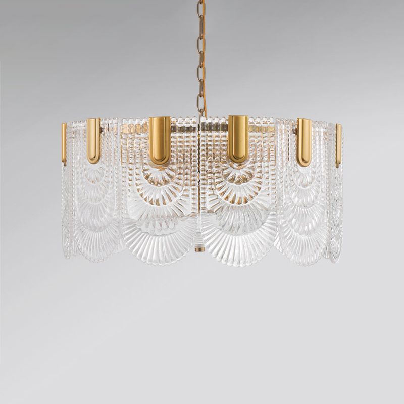 Lampada per goccia di vetro a testura chiara smerlata classica sala da pranzo lampadario lampadario in ottone