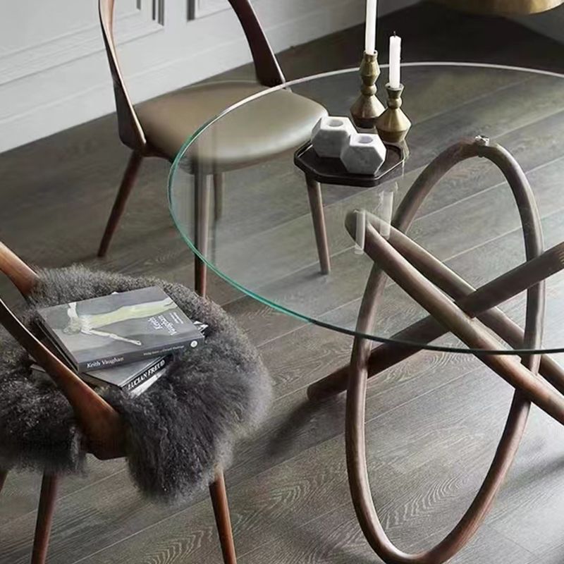 Modern Round Glass Clear Top Dining Table with Single Pedestal