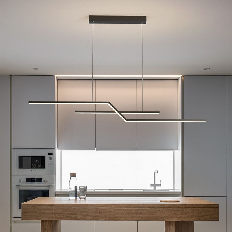 2 Light Linear Island Lighting Modernism Metal Chandelier Light Fixture for Dining Room
